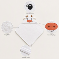 Toalla con Capucha para Bebé con Logotipo Personalizado, 100% Algodón, Certificación OEKO-TEX, Diseño de Cara de Vaca, Juego de Regalo, Altamente Absorbente y Lavable para Recién Nacidos