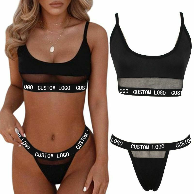 L & J Schuh Dessous Anbieter Weibliche Sport höschen Unterwäsche Damen Höschen Benutzer definierte Logo Brief Push Up BH-Sets