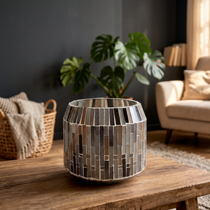 Support de bougie décoratif en mosaïque de verre rond fait main, gris foncé, pour la maison, les mariages et les fêtes - Product Image 3