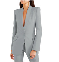 Ensemble Tailleur-Pantalon d'Affaires Femme 2025, Couleur Unie, un Bouton, Manches Longues