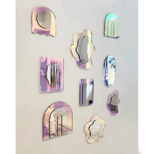 Wavy Acrylic Mirror <strong>Rainbow</strong> Irregular Aesthetic Vanity Mirror Iridescent Mirror Wall Stickers Wall <strong>Decor</strong> for Living <strong>Room</strong> Bedroom - Product Image 1