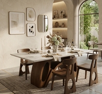 Table à manger de luxe avec plateau en marbre, table à dîner créative avec pieds en bois courbés, mobilier de salle à manger moderne pour la maison, la villa, le restaurant