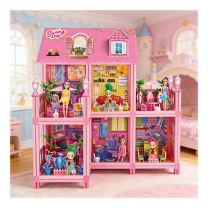 Casa de Muñecas de Plástico para Niños, Villa con Balcón, Piscina, Tobogán, Ascensor y Muebles, Regalo para Niñas y Niños - Product Image 1