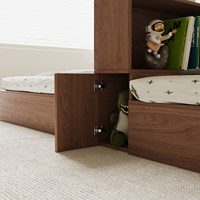 Lit double en bois pour une pièce à deux pièces, cloison séparée, lit de rangement pour enfants, couleur noyer personnalisée