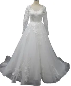 Kích Thước Tùy Chỉnh Dài Tay Áo Đính Bridal Dress Với Xù Váy Cho Cô Dâu Ladies