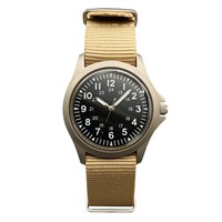 Montre de terrain à quartz pour hommes, cadran 24 heures, chiffres arabes, boîtier en acier inoxydable, bracelet en tissu pour l'extérieur