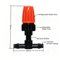 Buse de pulvérisation réglable 4/7 mm avec connecteur en T, micro-pulvérisateur pour système d'irrigation goutte à goutte et de refroidissement par brumisation pour jardin et serre