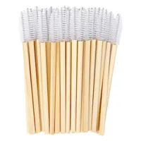 Brosse à mascara jetable avec manche en bois et brosse en nylon, bâtonnets en bambou écologiques pour cils, 50 pièces par paquet