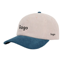 Nouveau 6 panneaux en velours côtelé éponge unisexe broderie personnalisée logo sportif en plein air papa chapeaux OEM mode deux tons plus chaud casquettes structurées
