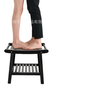 Chaise de douche en bois Yin Nuo avec accoudoirs, tabouret de salle de bain à double rangement pour la baignoire et la douche - Product Image 5