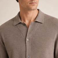 Pull cardigan en laine mérinos 100 % mercerisée à col polo et manches longues pour homme, fabriqué en usine