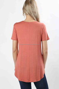 Tunique en jean ample pour femme, respirante, en polyester/coton, à manches courtes et col rond, avec bouton perforé, service d'impression personnalisée - Product Image 3