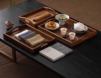 Plateau de service rectangulaire en bois massif, plateau en noyer, porte-tasses à thé, plateau de rangement pour la table, décoration de table pour la salle à thé