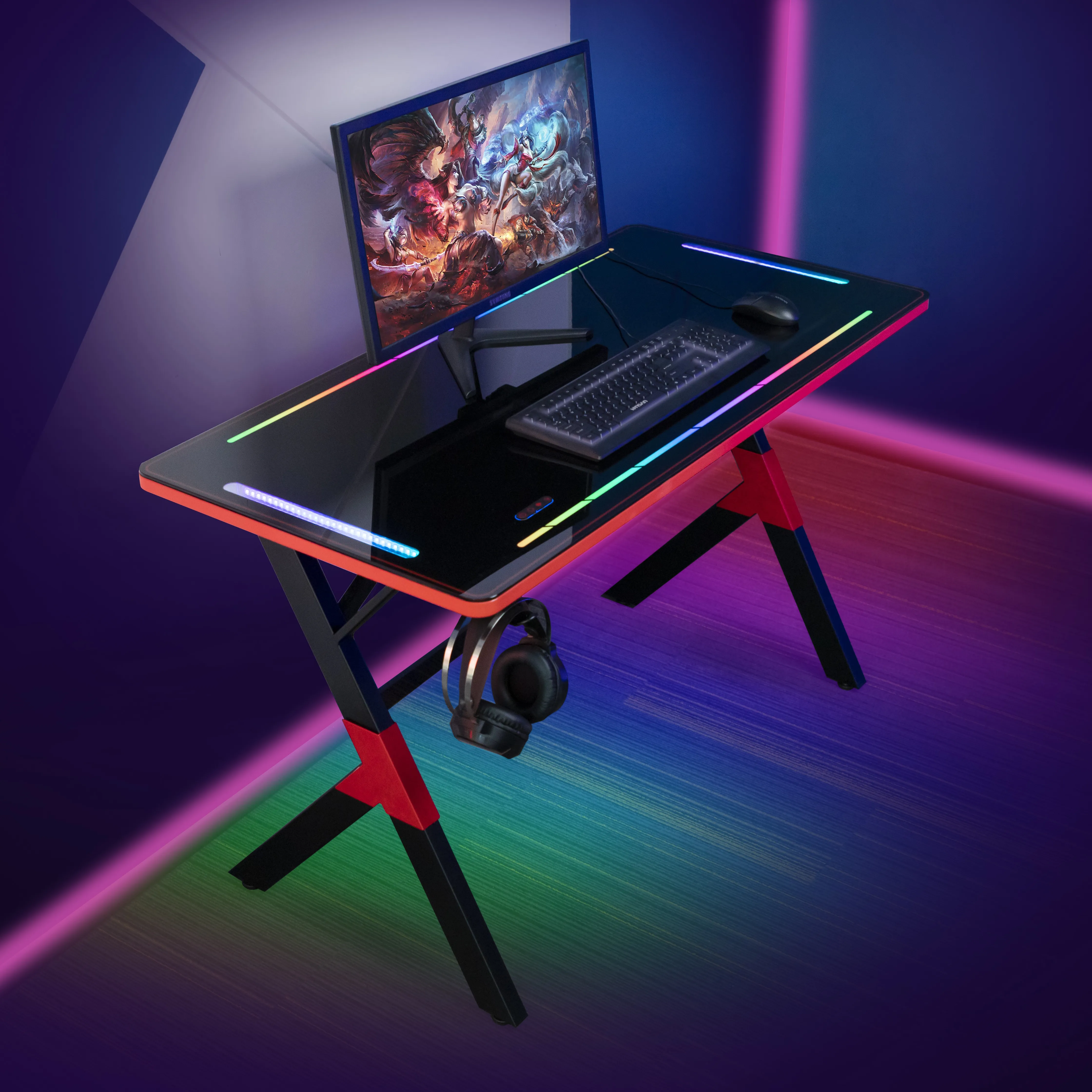 โต๊ะทํางาน สมาร์ท RGB light office โต๊ะยกแบบปรับได้ โต๊ะเล่นเกมไฟฟ้า โต๊ะทันสมัย