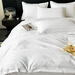 Ensemble de literie d'hôtel 100% coton personnalisé en gros - Ensemble de drap-<span class=keywords><strong>housse</strong></span> 4 pièces, rayure, taies d'oreiller en coto - Product Image 2