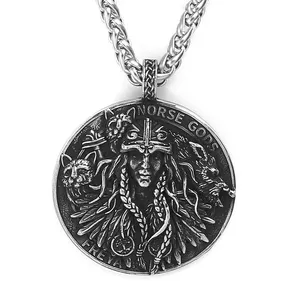 Stainless Steel Norse Goddess Freya Amulet Freyja Necklace Viking Jewelry