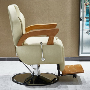 Fauteuil de Barbier Moderne Hydraulique Inclinable pour Salon, Siège Rembourré pour Studio de Coiffure avec Accoudoirs en Bois - Product Image 5
