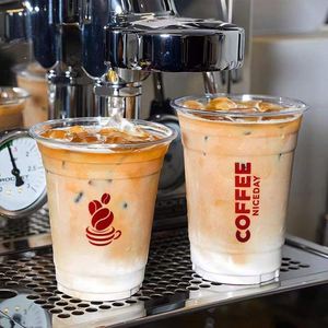 Gobelets en plastique PET jetables de 12/16/24 oz avec couvercles, transparents, logo personnalisé imprimé, pour café froid, lait, jus - Product Image 2