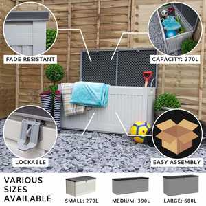 AJUNION 390L Boîte <span class=keywords><strong>de</strong></span> <span class=keywords><strong>rangement</strong></span> 103 gallons Boîte <span class=keywords><strong>de</strong></span> <span class=keywords><strong>rangement</strong></span> <span class=keywords><strong>de</strong></span> jardin en plastique pour terrasse au bord <span class=keywords><strong>de</strong></span> la piscine - Product Image 3