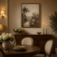 Grande Peinture sur Toile Encadrée Impressionniste, Motif Jardin de Roses Antique et Urne en Pierre, Décorative Moderne pour Mur de Salon