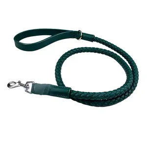 Tali kekang anjing kepang kulit PU, tali kulit Putaran bisa disesuaikan untuk latihan jalan
