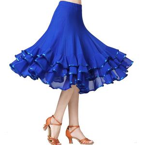 Falda de <span class=keywords><strong>Flamenco</strong></span> Elegante para Mujer, Falda de Baile Latino de Malla de Cintura Alta para Actuación en Escenario, Falda de Práctica con Dobladillo y Volantes Grandes - Product Image 4