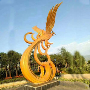 Großer goldener Phoenix Metallroter Phönix-Edelstahl-Skulptur - Product Image 2