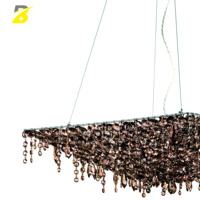 Lustre rectangulaire de luxe en cristal avec feuille d'or artistique et LED, télécommande incluse, pour hôtel et villa, salon