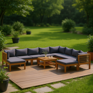 Ensemble de salon d'extérieur en bois d'acacia gris foncé, 10 places, mobilier de jardin au design contemporain, résistant aux intempéries - Product Image 2