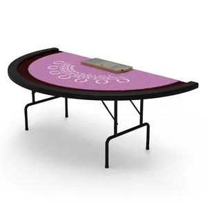 YH 2.2米新设计定制粉红色毛毡半圆轻松拿起赌博21点带轨道的折叠腿桌子