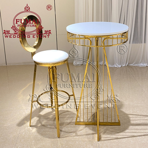 Modern Round <b>Marble</b> Top <b>Bar</b> <b>Table</b> with Gold Metal Frame and 2 Stools for Home <b>Bar</b> or Wedding Event - Product Image 2