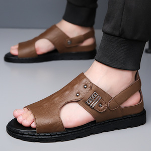 <b>Flat</b> <b>Sandals</b> Open Toe Pu Upper Rubber Outsole Anti Slip Casual Men's Summer Shoes Embossed Logo - Product Image 2