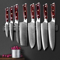 Couteaux de cuisine professionnels OEM, 8 pièces, manche G10, acier Damas, couteau Santoku, couteau utilitaire, couteau à désosser, couteau à trancher, ensemble de couteaux de cuisine