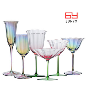 Ensemble de verres à vin en cristal haut de gamme SUNYO, couleur dégradée, verres à fleurs et verres à vin rouge, élégants pour le vin, les coupes à champagne - Product Image 2