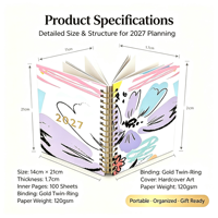 Carnet de notes carré personnalisé 5A avec reliure spirale thermique en tissu/papier, idéal pour la promotion de bureau, journal de coloriage et agenda quotidien imprimé