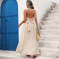 Robe longue décontractée beige coupe trapèze ample en fibre de cellulose régénérée respirante en mousseline naturelle, taille unique