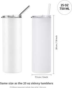Gobelets isothermes populaires en acier inoxydable blancs de 20 oz, fins et droits, vierges pour sublimation, avec pailles - Product Image 2