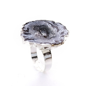 Anello Naturale Regolabile con Fetta di Agata Drusa Grezza - Product Image 4