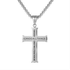 Collar Cristiano con Cruz de Acero Inoxidable, Bañado en Oro, con la Frase Filipenses 4:13, Puedo Hacer Todo - Product Image 3