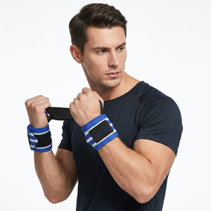 Meilleures ventes Bandes de soutien pour poignets de sport personnalisables de couleur bleue Antidérapantes et respirantes avec des bandes blanches - Product Image 1