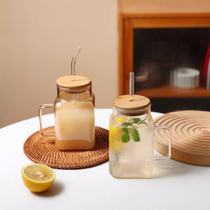 Vente chaude clair Simple mur unique verre Sippy tasses 620ml <span class=keywords><strong>tige</strong></span> carré thé paille tasse avec <span class=keywords><strong>l</strong></span>èvres en <span class=keywords><strong>bambou</strong></span> - Product Image 5