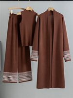 Ensemble 3 pièces élégant tricoté sur mesure ou avec logo ODM pour femme : Gilet, pull, long cardigan et pantalon large