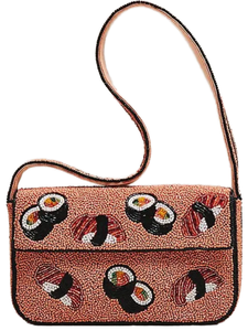 Indian Women Bohemian Style Beaded PVC Waterproof Champagne <b>Bottle</b> Pattern Flap Shoulder Shopping Party Messenger Bag High - Product Image 1