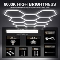 Lampes LED hexagonales en forme de nid d'abeille à 58 ampoules, 68800 lumens, super lumineuses, IP20, montage au plafond pour entrepôt, salle de sport, sous-sol QXOXQ