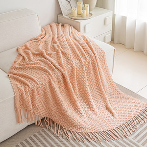 Gebreide plaid voor bank en bed, zachte woonkamerdecoratie gebreide deken met kwastjes, lichtgewicht boerderijstijl deken - Product Image 2