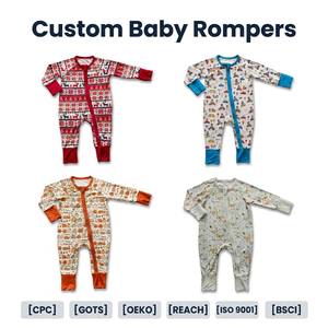 Monos de bebé personalizados con estampado, 0-24 <span class=keywords><strong>meses</strong></span>, con pies y manos plegables, 100% algodón, cómodos, con cremallera bidireccional, ecológicos. - Product Image 1