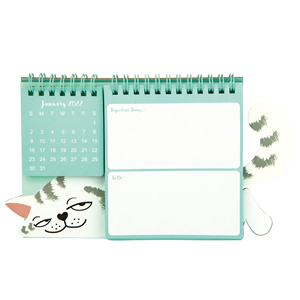Promotional 2023 4C Offset Printing Cat Shape Desktop Calendar With Note Pad