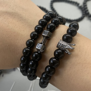 Gran oferta, pulsera con mancuernas de piedra de Lava volcánica negra Natural, joyería, pulseras de cuentas negras mate para Unisex - Product Image 5