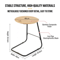 Nouvelle Table Pliante Ronde en Bambou et Fer pour Glamping, Extérieur, Café et Table d'Appoint, Portable, Légère, Petite, pour Camping et Pique-nique