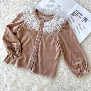 Chemise à manches longues en velours pour filles, 100% polyester, col rond, douce et agréable pour la peau, style européen-américain - Product Image 2